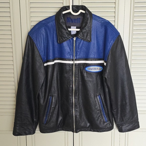 Other - Vintage Buell American Motorcycles Leather‎ Jacket Mens Large Black Blue Racing